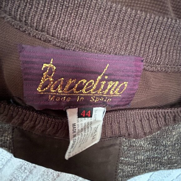 Barcelino Men's Pullover Sweater Wool Knit Faux Leather Brown Size IT 44/US 34 - Picture 3 of 9